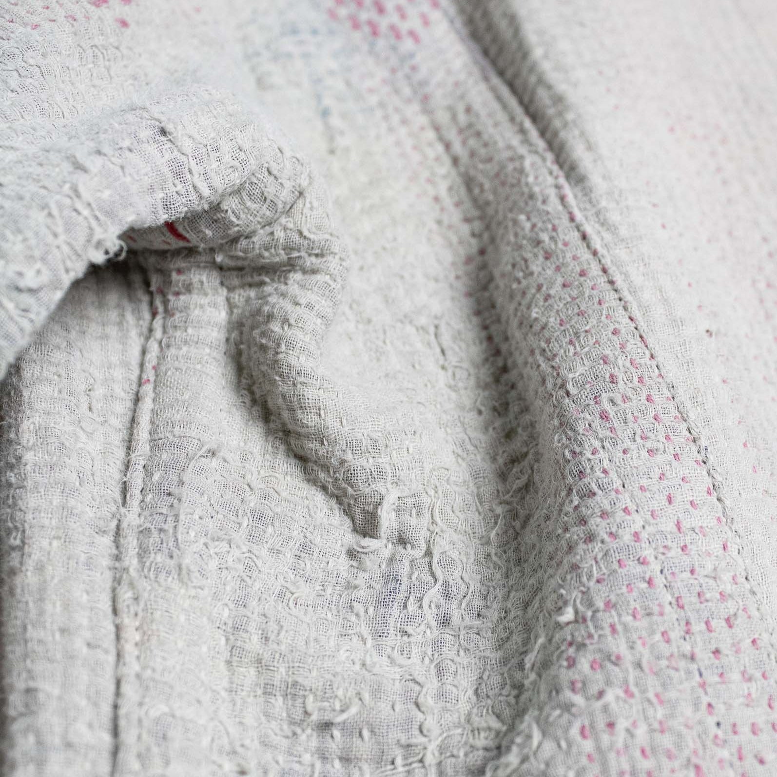 Detail of white kantha quilt Jacket