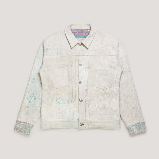 White Multi-Layered Kantha Quilted Jacket front - Sustainable Fashion by Object from Nothing
